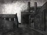 Drawing (Factories) by Peter Booth, 1975, charcoal on paper, sold Apr 2017