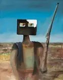 Ned Kelly – Outlaw by Sidney Nolan, 1955, oil and enamel paint on composition board, sold Mar 2017