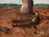Burke Lay Dying by Sidney Nolan, 1950, oil and enamel paint on composition board, sold Mar 2017