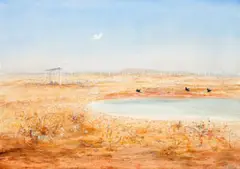 Wimmera Landscape With Cockatoos by Arthur Boyd, c.1965, tempera and oil on composition board, sold Mar 2017