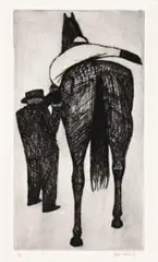 Mounting by John Brack, 1956, etching and drypoint, offered Mar 2017