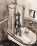 Woman In The Shower by Joy Hester, c.1945, brush and ink on paper, sold Mar 2017