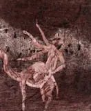 Figure And Camel by Sidney Nolan, 1962, wax crayon and fabric dye on paper, sold Mar 2017