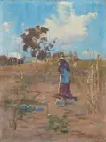 The Pumpkin Patch by Sydney Long, 1895, oil on wood panel, sold Nov 2016