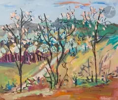 Le Verger by Molly Chwat, Gouache sur papier, sold Apr 2025