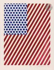 Drapeau. (Pl. pour Allen Ginsberg, La Nouvelle chute de l’Amérique, Paris, Les éditions du Solstice, 1992) by Roy Lichtenstein, Aquatinte d’après un collage de l’artiste, sold Apr 2025