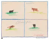 Quatre taureaux dans le campo by Pablo Picasso, 1957, Pastel gras, sold Apr 2025