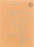 Profil à l’œil-poisson by Jean Cocteau, 1960, Pastel gras bleu sur papier brun, sold Apr 2025