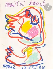 Personnage by Karel Appel, 1988, Crayon gras, sold Apr 2025