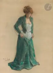Femme à la robe verte by Henri Gabriel Ibels, Pastel et fusain, sold Apr 2025