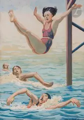 Les Plongeons by Auguste Roubille, Gouache, sold Apr 2025