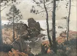 Crique rocheuse by Henri Jourdain, Pastel et fusain, sold Apr 2023