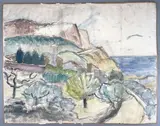 Paysage de bord de mer by Theodor Pallady, Fusain et aquarelle gouachée sur papier marouflé sur toile, sold Apr 2023