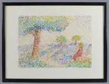 Champ de lavande animé by Yvonne Canu, Aquarelle, sold Apr 2023