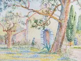 La taille des rosiers devant la Chapelle by Yvonne Canu, Aquarelle, sold Apr 2023