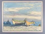 Barques et plage animée by Tony Minartz, Aquarelle, sold Apr 2023