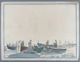 Barques et pêcheurs sur le rivage by Tony Minartz, Aquarelle, sold Apr 2023