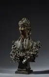 Buste de Mathilde Cremnitz à la guirlande de roses by Filippo Spaventi, Bronze à patine brune, sold Apr 2023