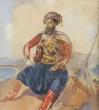 Officier oriental by Théodore Leblanc, Aquarelle, sold Feb 2023