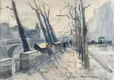 Les quais de Paris en hiver by Georges Dominique Rouault, Aquarelle, sold Feb 2023