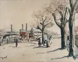 Sur les quais by Louis Cazals, Aquarelle et encre, sold Feb 2023