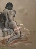 Nu assis, de dos by Jeanne Bergson, 1908, Aquarelle et rehauts, sold Feb 2023