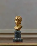 Buste de jeune femme by Léon Grégoire, Bronze doré, sur un piédestal en marbre vert de mer ornée d'un rang de perles, sold Feb 2023