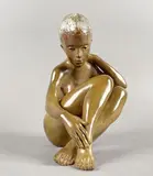 Femme assise se tenant les jambes by Christian Della Giustina, Bronze à patine brune, sold Feb 2023