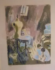 Fillettes dans le grenier by Suzanne Humbert, Lithographie, sold Jan 2023