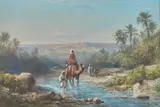 Personnages et chameau dans l'oasis by Paul Pascal, 1883, Gouache, sold Dec 2022