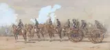 Cavaliers et canons (campagne napoléonienne) by Édouard Detaille, 1864, Aquarelle gouachée, sold Dec 2022