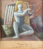 Composition cubiste au musicien by Clément Serveau, Gouache, sold Nov 2022