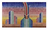 La pensée », créé en 1981 by Jean-Michel Folon, Panneau à vue rectangulaire en carreaux de céramique émaillée polychrome dans un entableme, sold Nov 2022