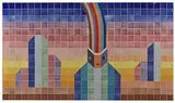 La pensée », créé en 1981 by Jean-Michel Folon, Panneau à vue rectangulaire en carreaux de céramique émaillée polychrome dans un entableme, sold Nov 2022