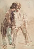 Deux hommes en conversation by Paul Gavarni, Aquarelle, sold Jul 2020