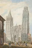 Le marché aux fleurs devant la cathédrale de Rouen by John Mac Allan Swan, 1881, Aquarelle, sold Jul 2020
