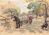 Paris, le canal Saint-Martin by Eugène-Louis Véder, Aquarelle sur traits de crayon, sold Jul 2020
