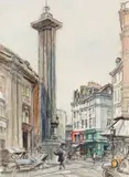 La colonne astronomique devant la Bourse du commerce by Eugène-Louis Véder, 1923, Aquarelle sur traits de crayon, sold Jul 2020