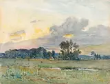 Prairie au soleil couchant by René Leverd, Aquarelle, sold Jul 2020
