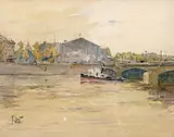 Paris, remorqueur surla Seine à l'Assemblée Nationale by René Leverd, Aquarelle, sold Jul 2020
