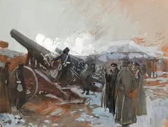 Les batteries by Charles Hoffbauer, Gouache, sold Jul 2020