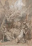 La mort de Saint Joseph by Jean Jouvenet, Plume, lavis de bistre et rehauts de blanc sur papier gris, sold Jun 2020