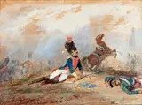Épisode du combat d'Arlon by Eugène Lami, 1815, Aquarelle signée «Eugène» et datée, sold Mar 2020