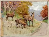 Chevreuils by Georges Rötig, Gouache, sold Mar 2020