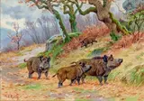 Compagnie de sangliers by Georges Rötig, Gouache, sold Mar 2020