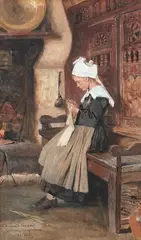 Jeune bretonne à son tricot by Dora Hitz, 1887, Gouache, sold Dec 2019