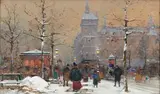 Paris, neige place du Châtelet by Eugène Galien-Laloue, Gouache, sold Dec 2019
