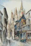 Rouen, le portail de la cathédrale by Frank-Will, Aquarelle gouachée, sold Dec 2019