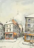 Paris, Montmartre, le Sacré-Coeur by Frank-Will, Aquarelle sur traits de crayon, sold Dec 2019