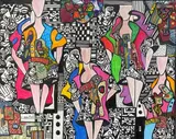 Ebauche pour robes by Christian Esctal, Technique mixte et collage de tissus sur toile, sold Feb 2021